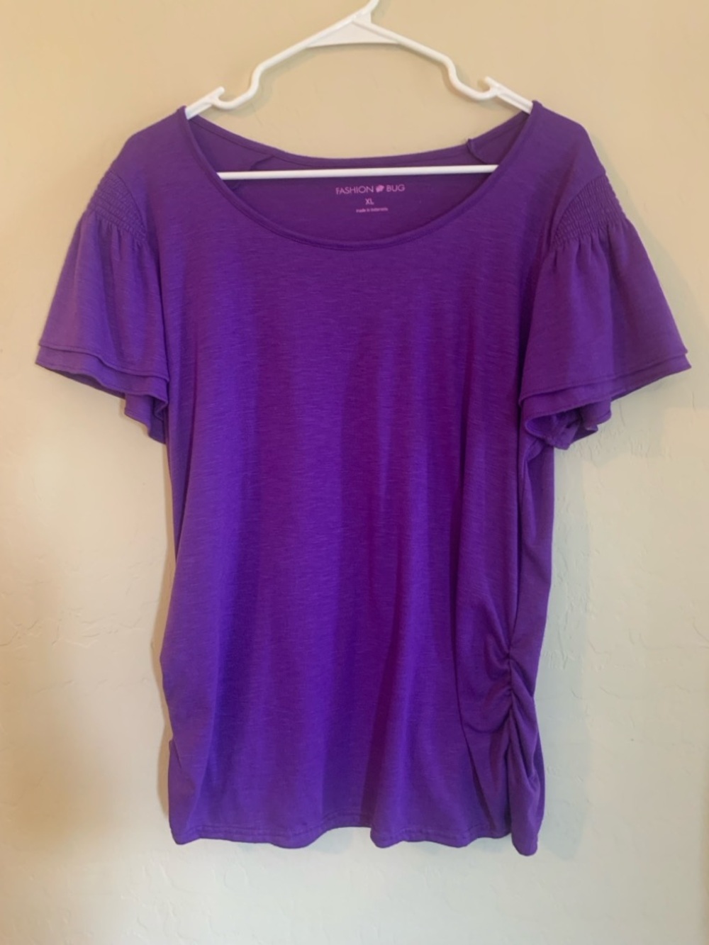 Fashion Bug Purple Short Ruffle Sleeves Side-Ruch Tee